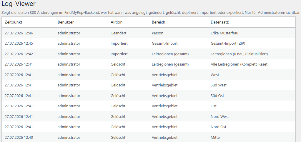 Sämtliche Änderungen werden geloggt